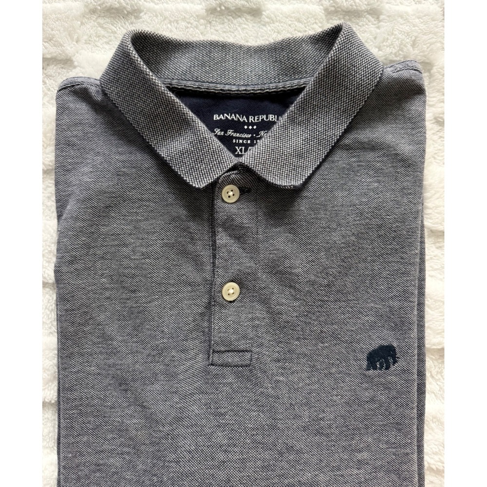 Banana Republic Mens Gray Cotton Pique Short Sleeve Elephant Logo Polo Shirt XL